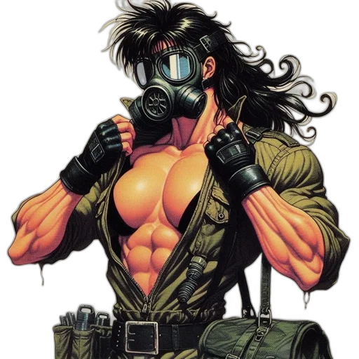 mask, comic book art, cyberpunk, concept art, cartoon, image, features, muscular transparent PNG cut-out