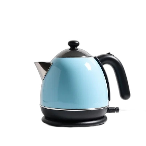 robot, 3d render, photorealistic, blue, electric, kettle, black, handle transparent PNG cut-out