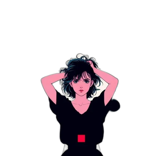 dress, jacket, weapon, face, anime, pixel art, cartoon, vaporwave transparent PNG cut-out