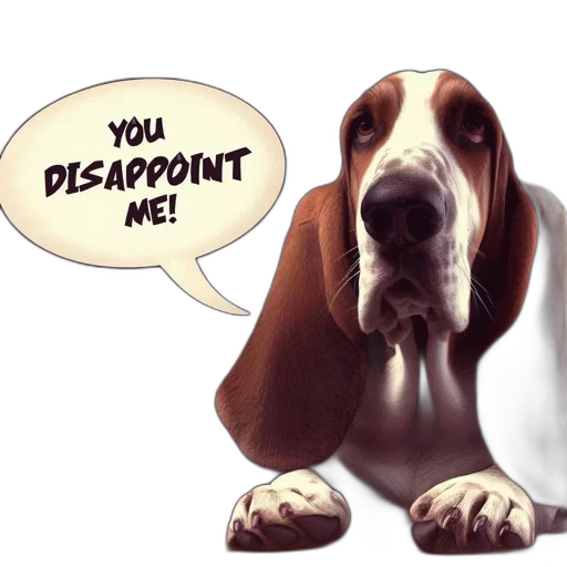 photorealistic, close-up, portrait, disappointed-looking, basset, hound, indoor, setting transparent PNG cut-out