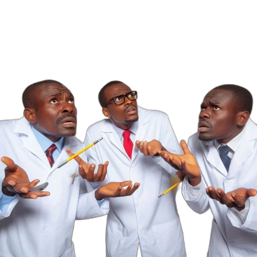 three, men, white, lab, coats, express, surprise, shock transparent PNG cut-out