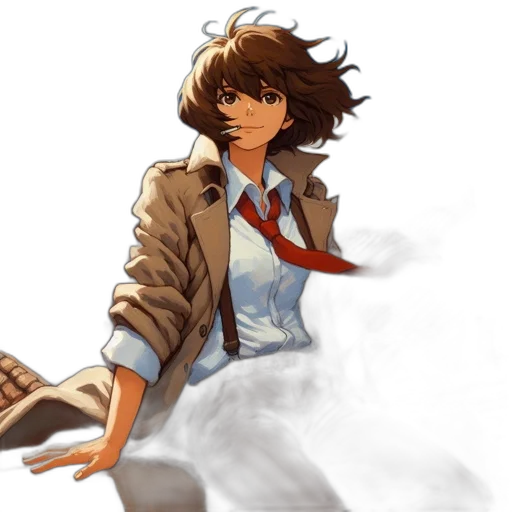 jacket, staff, weapon, concept art, anime, pixel art, comic book art, fog transparent PNG cut-out