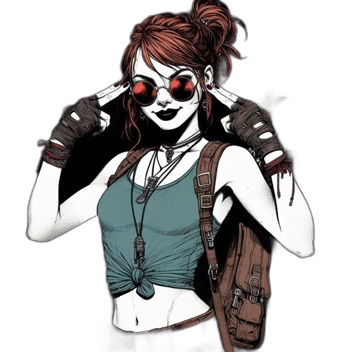 jacket, staff, comic book art, concept art, cartoon, cyberpunk, dark, monochrome transparent PNG cut-out