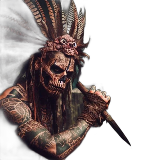 staff, mask, weapon, creature, concept art, fantasy art, photorealistic, 3d render transparent PNG cut-out