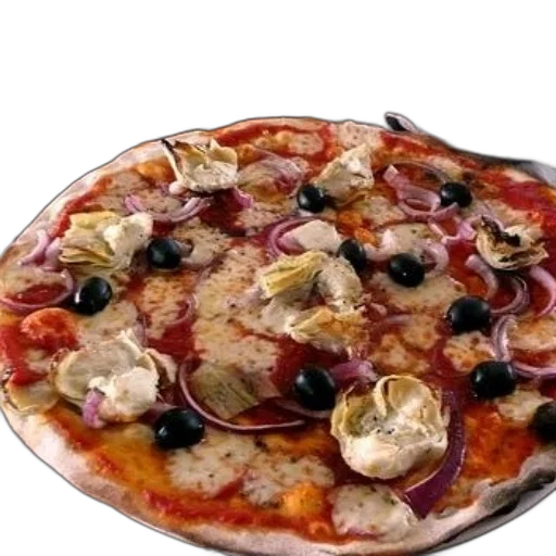 food, crown, 3d render, photorealistic, delicious, pizza, artichokes, olives transparent PNG cut-out