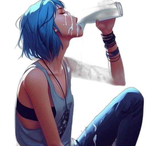 bottle, concept art, watercolor, anime, vaporwave, neon lights, blue, animated transparent PNG cut-out