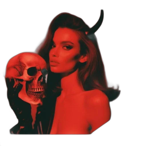 mask, crown, vaporwave, fire, red, woman, horns, dark transparent PNG cut-out