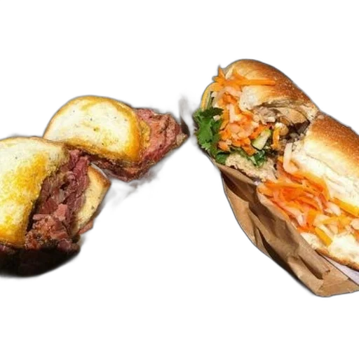 food, two, sandwiches, paper, one, meat, other, vegetables transparent PNG cut-out
