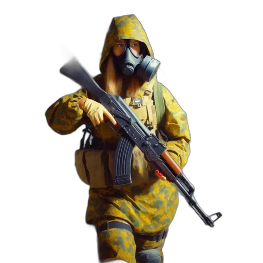 jacket, weapon, mask, animal, concept art, pixel art, 3d render, photorealistic transparent PNG cut-out