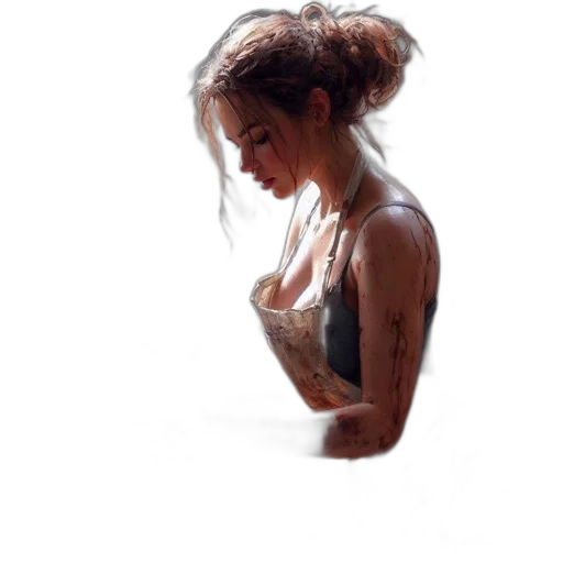 dress, jewelry, hair, face, photorealistic, concept art, oil painting, 3d render transparent PNG cut-out