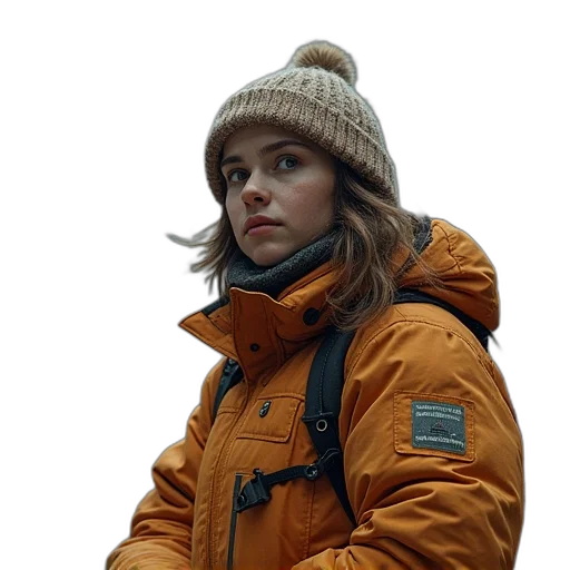 jacket, hat, face, photorealistic transparent PNG cut-out
