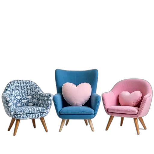 furniture, 3d render, photorealistic, pastel, blue, colorful, monochrome, collection transparent PNG cut-out