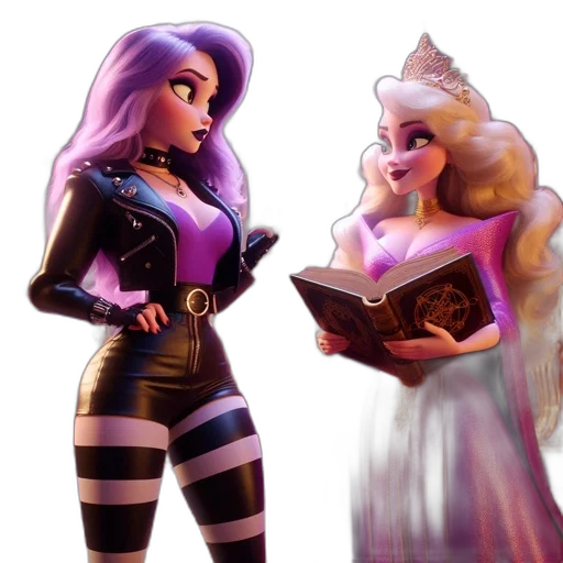concept art, fantasy art, comic book art, 3d render, dark, two, female, characters transparent PNG cut-out