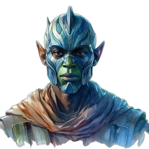 mask, face, staff, creature, fantasy art, concept art, watercolor, photorealistic transparent PNG cut-out