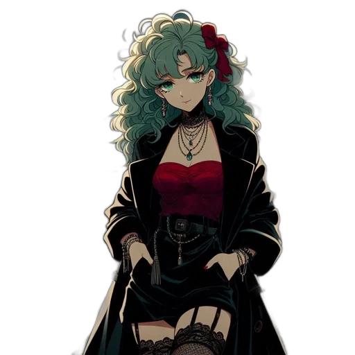dress, staff, jacket, pixel art, concept art, anime, cartoon, dark transparent PNG cut-out