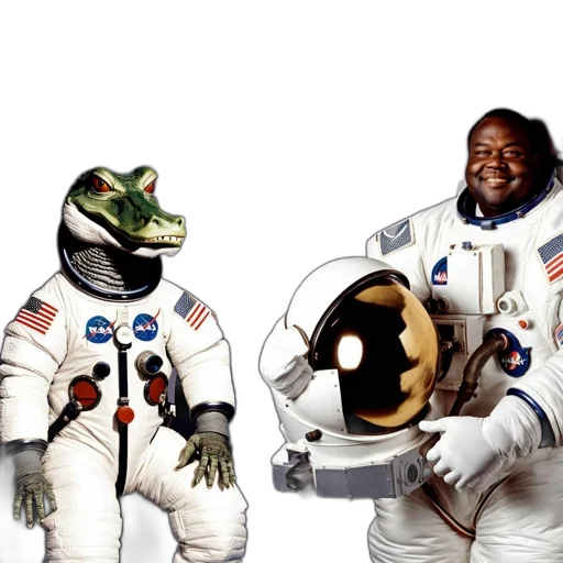 concept art, outer space, humorous, take, space, exploration, green, alligator transparent PNG cut-out