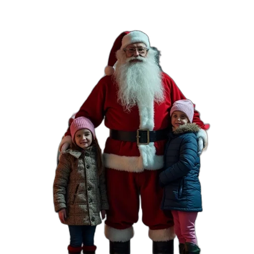 3d render, nighttime, scene, man, dressed, santa, claus, standing transparent PNG cut-out