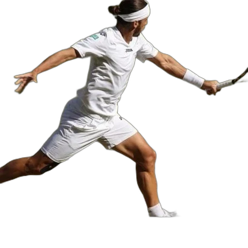 staff, weapon, hair, tennis, player, white, outfit, captured transparent PNG cut-out