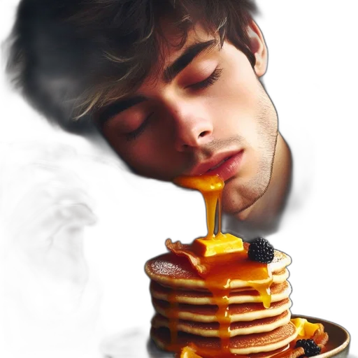 food, photorealistic, watercolor, oil painting, concept art, young, man, enjoys transparent PNG cut-out