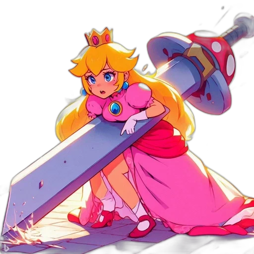 sword, weapon, dress, crown, concept art, vaporwave, pixel art, watercolor transparent PNG cut-out