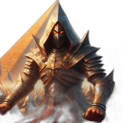 sword, mask, weapon, concept art, fantasy art, 3d render, photorealistic, golden transparent PNG cut-out