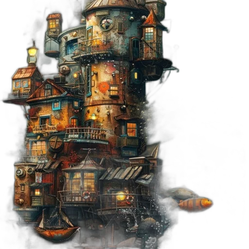 building, robot, furniture, concept art, fantasy art, cyberpunk, watercolor, city street transparent PNG cut-out