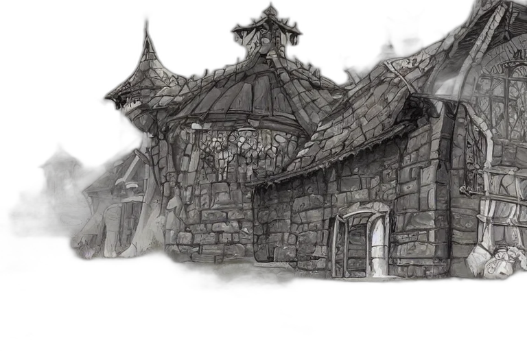 building, concept art, fantasy art, watercolor transparent PNG cut-out