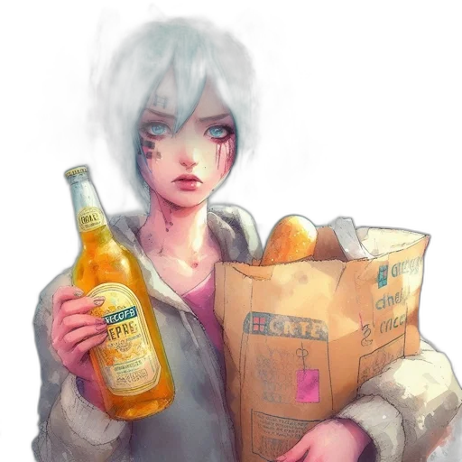 food, bottle, robot, jacket, watercolor, concept art, fantasy art, anime transparent PNG cut-out
