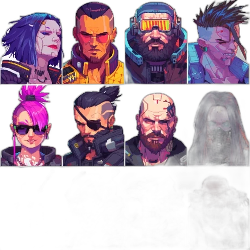 cyberpunk, concept art, pixel art, comic book art, neon, colorful, pastel, dark transparent PNG cut-out