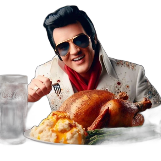 food, jacket, animal, photorealistic, 3d render, individual, wears, elvis-style transparent PNG cut-out