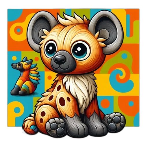 animal, concept art, fantasy art, pixel art, photorealistic, anthropomorphic, hyena-creature, rests transparent PNG cut-out