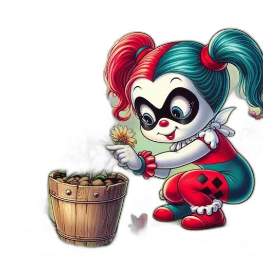 food, creature, concept art, cartoon, comic book art, fantasy art, harley, quinn transparent PNG cut-out