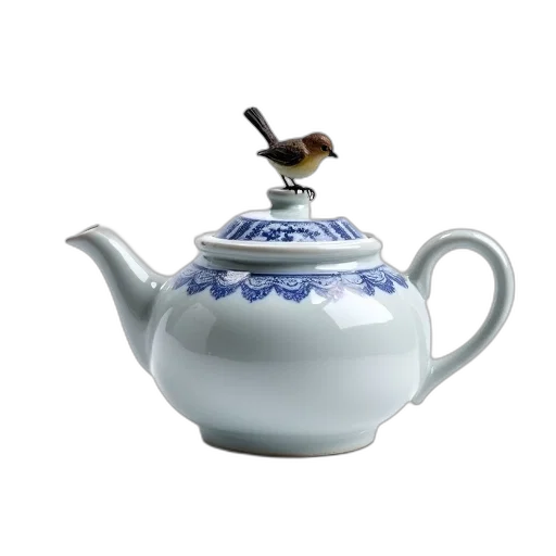 dragon, 3d render, photorealistic, white, ceramic, teapot, intricate, blue transparent PNG cut-out
