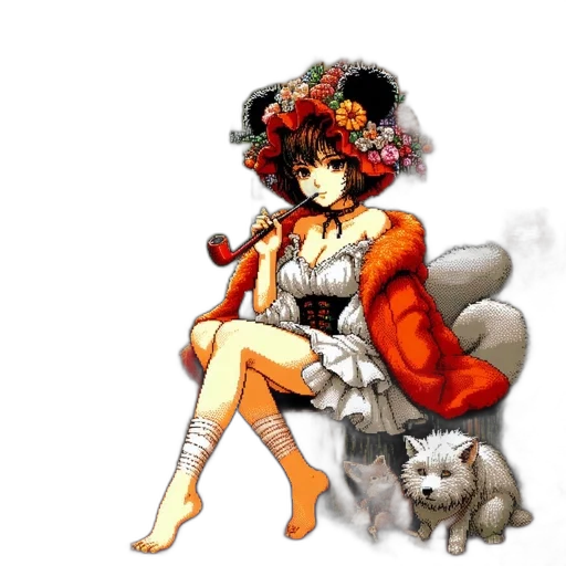 dress, staff, animal, flower, fantasy art, pixel art, concept art, anime transparent PNG cut-out