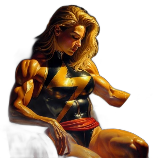 comic book art, concept art, oil painting, photorealistic, blonde-haired, woman, wearing, costume transparent PNG cut-out