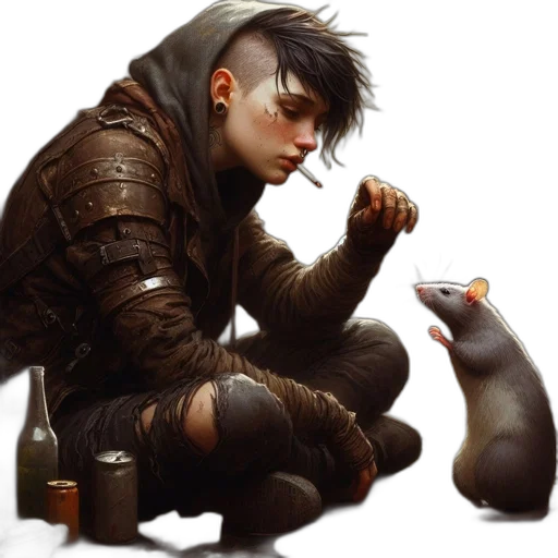 animal, jacket, creature, concept art, cyberpunk, fantasy art, photorealistic, dark transparent PNG cut-out