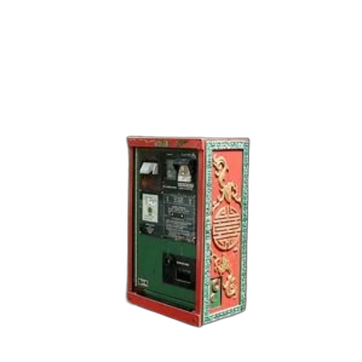 bottle, colorful, ornate, vending, machine, mounted, side, brick transparent PNG cut-out
