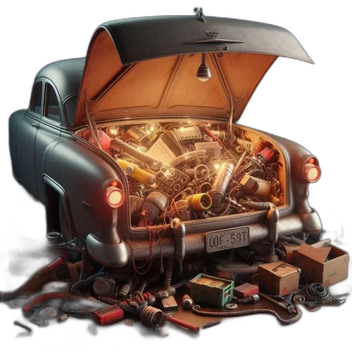 car, furniture, robot, weapon, concept art, cyberpunk, open, vintage transparent PNG cut-out