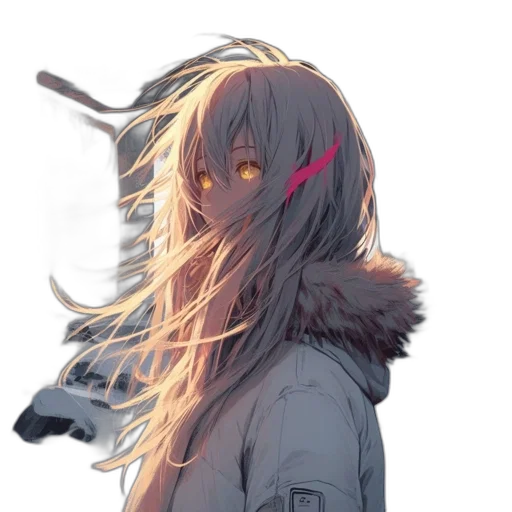 hair, mask, jacket, staff, anime, concept art, pixel art, fantasy art transparent PNG cut-out