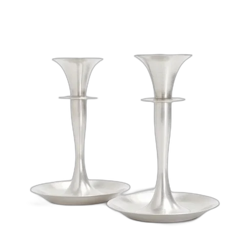 furniture, jewelry, 3d render, pair, silver, candlesticks, smooth, reflective transparent PNG cut-out