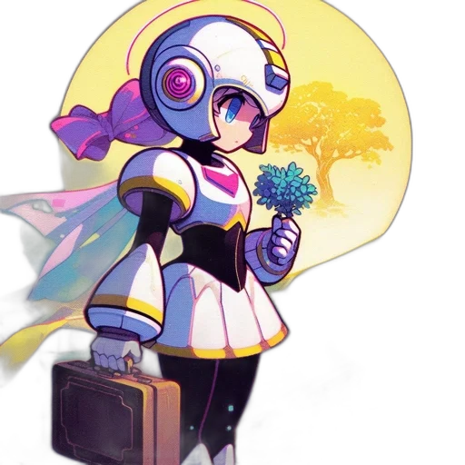 robot, staff, flower, weapon, concept art, pixel art, vaporwave, fantasy art transparent PNG cut-out
