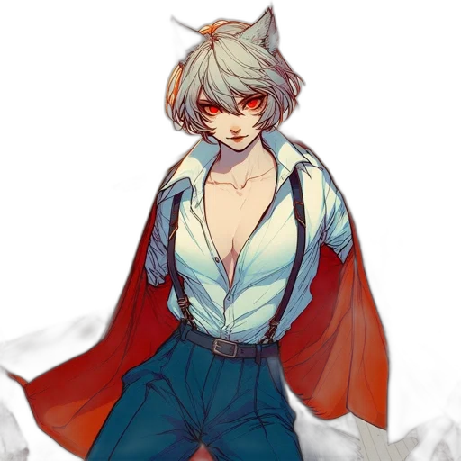 jacket, dress, staff, pixel art, concept art, fantasy art, watercolor, red transparent PNG cut-out