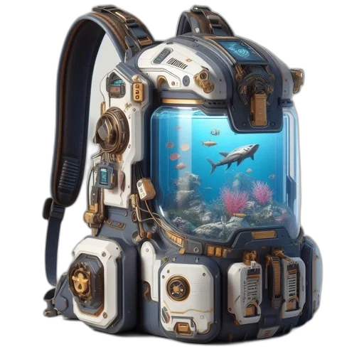 robot, weapon, creature, concept art, fantasy art, 3d render, cyberpunk, underwater transparent PNG cut-out