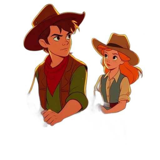 hat, concept art, cartoon, pixel art, 3d render, two, animated, characters transparent PNG cut-out