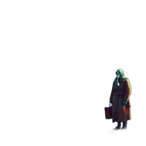 robot, creature, mask, jacket, concept art, pixel art, 3d render, cyberpunk transparent PNG cut-out