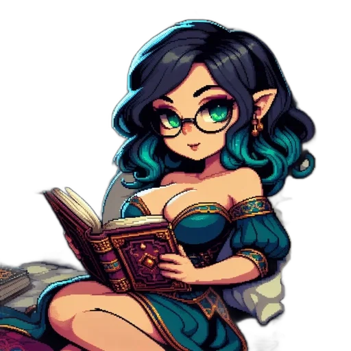 dress, fantasy art, pixel art, comic book art, concept art, pixelated, character, black transparent PNG cut-out