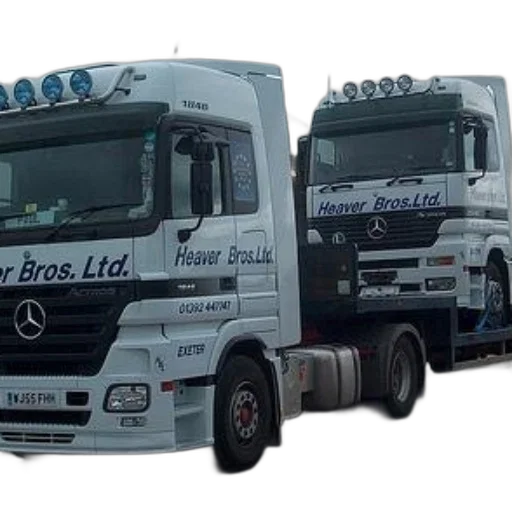 3d render, photorealistic, two, white, mercedes, trucks, heaver, bros transparent PNG cut-out
