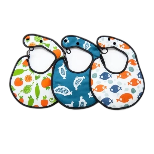 set, three, colorful, bibs, different, patterns, displayed, first transparent PNG cut-out