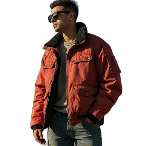 jacket, staff, 3d render, photorealistic, concept art, oil painting, red, original transparent PNG cut-out