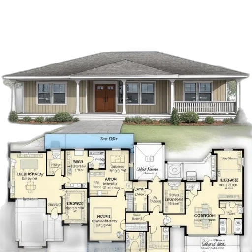building, 3d render, photorealistic, concept art, earth tones, floor, plan, ranch transparent PNG cut-out